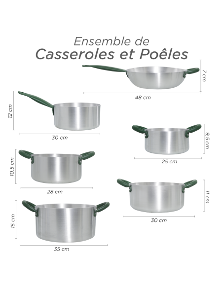 Batterie de Casseroles en Aluminium de 12 Pièces avec Couvercle en Verre Trempé