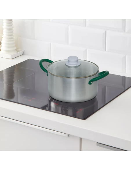 Batterie de Casseroles en Aluminium de 12 Pièces avec Couvercle en Verre Trempé