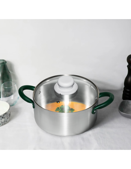 Batterie de Casseroles en Aluminium de 12 Pièces avec Couvercle en Verre Trempé