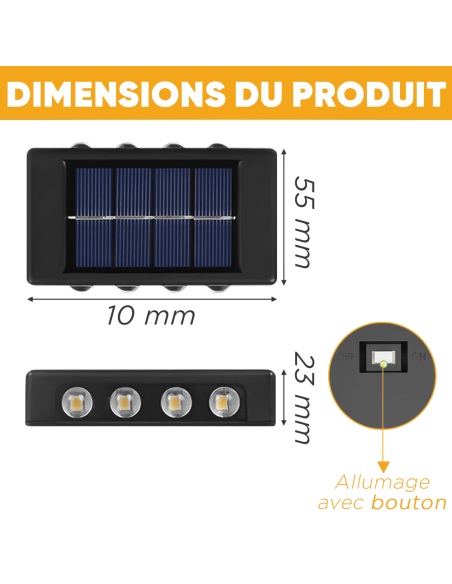Applique Murale Solaire à 8 LED, Étanche, 2700K pour Extérieur