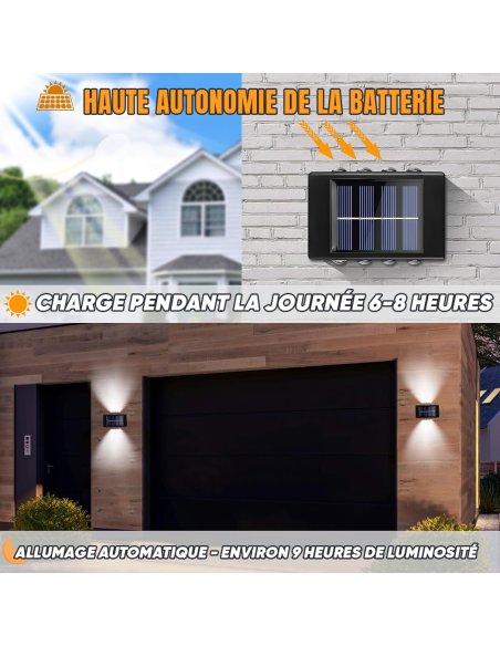 Applique Murale Solaire à 8 LED, Étanche, 2700K pour Extérieur