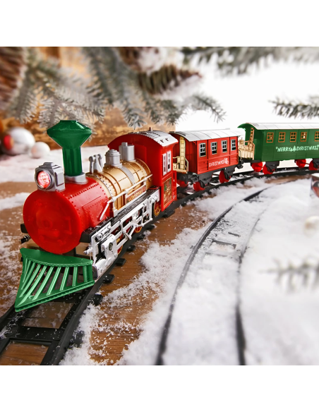 Petit train de Noël 13 pièces avec lumières, sons et mouvement à piles