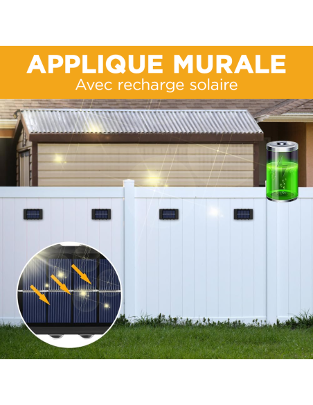 2 pièces Applique Murale à Énergie Solaire 8 LED Imperméable 2700K