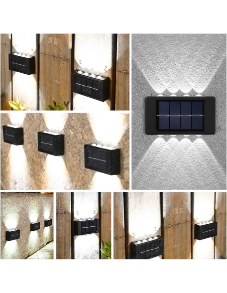 4 pièces Lampe Murale Solaire 8 LED Applique Étanche 2700K