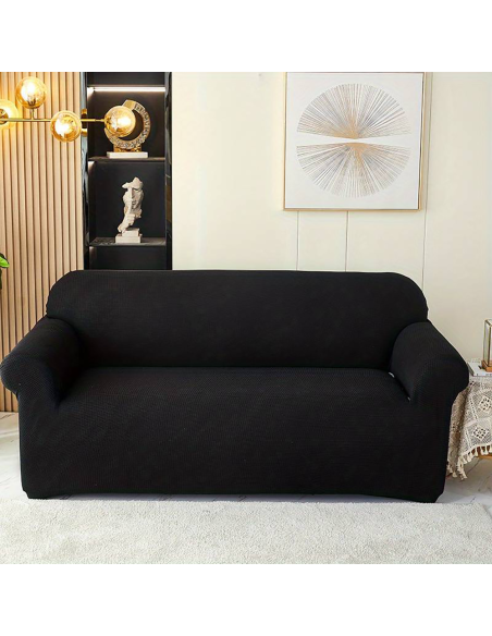Housse de canapé 3 places avec élastique, uni, anti-tache en tissu piqué
