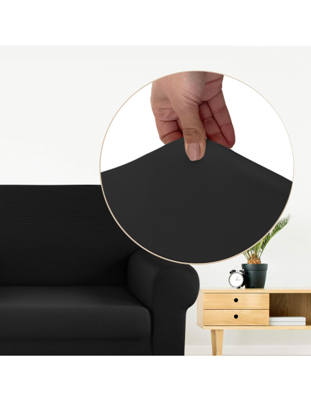 Housse de canapé 3 places avec élastique, uni, anti-tache en tissu piqué