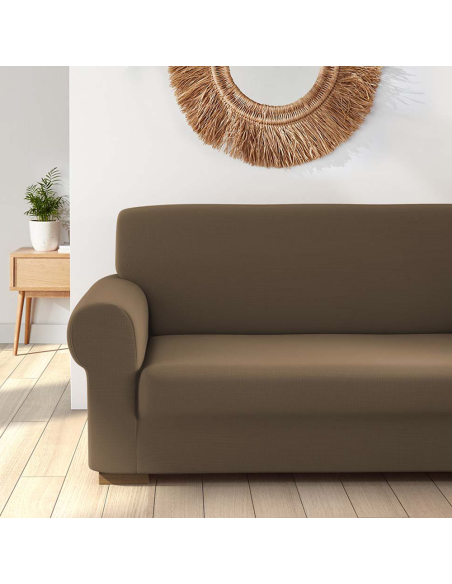 Housse de canapé 4 places avec élastique, unie, anti-taches, en tissu piqué