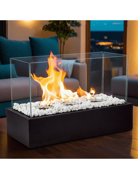 Cheminée Électrique Bioéthanol 1100W Décorative Flamme Réelle 45x20,5x28cm