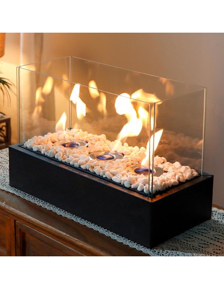 Cheminée Électrique Bioéthanol 1100W Décorative Flamme Réelle 45x20,5x28cm