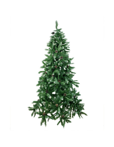 Arbre de Noël Artificiel avec Pommes de Pin et Neige 180H en PVC Support Métal