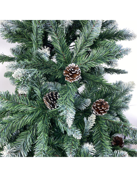 Arbre de Noël Artificiel avec Pommes de Pin et Neige 180H en PVC Support Métal