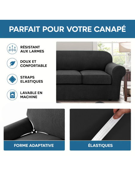 Housse de Canapé 2 Places avec Élastique Uni Antitache en Tissu Piquet