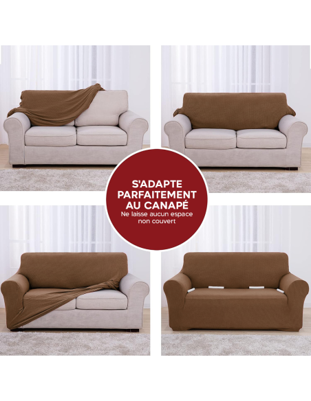Housse de canapé 4 places avec élastique, unie, anti-taches, en tissu piqué
