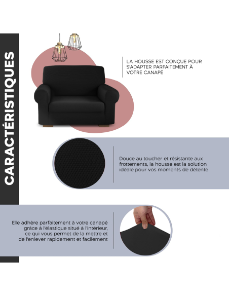 Housse de fauteuil 1 place avec élastique, unie, antimacchia, tissu piqué