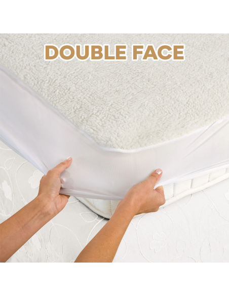 Topper pour Matelas Double LOLA Protège-matelas Effet Laine 180x200cm