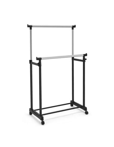 Portant double réglable avec roulettes et support pour chaussures