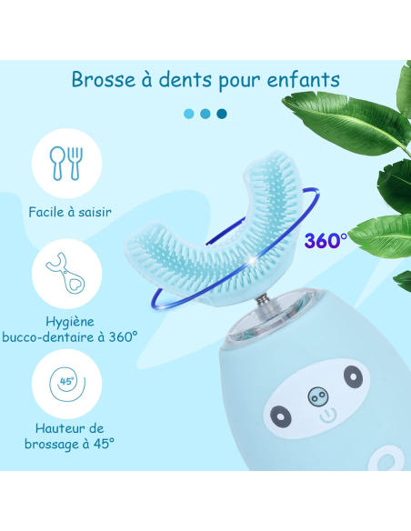 Brosse à dents électrique pour enfants en silicone doux, nettoyage à 360°