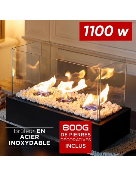 Cheminée Électrique Bioéthanol 1100W Décorative Flamme Réelle 45x20,5x28cm
