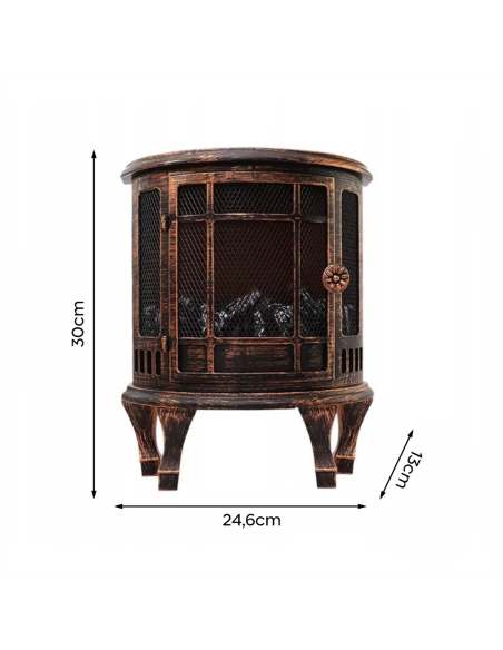 Cheminée Décorative à Piles Effet Flammes Compacte en Bronze