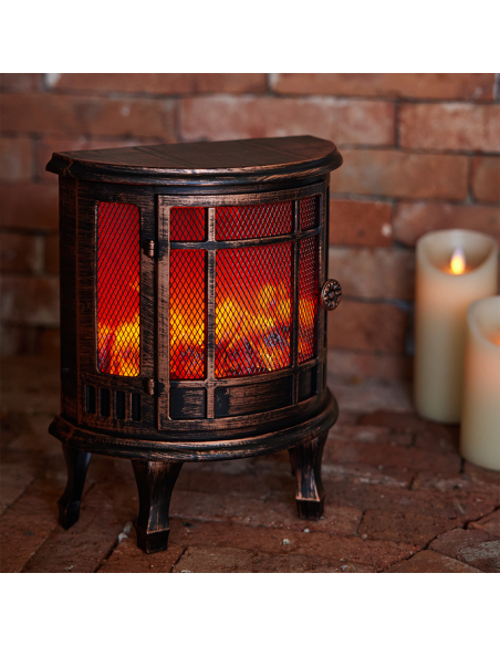 Cheminée Décorative à Piles Effet Flammes Compacte en Bronze