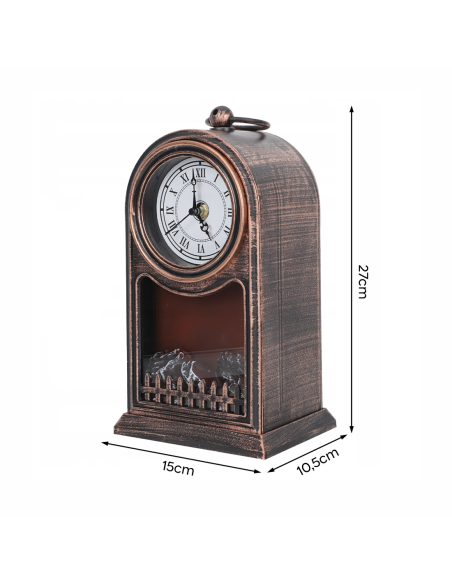 Horloge Décorative de Table Vintage avec Foyer à Piles et Effet Flamme