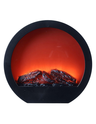 Cheminée Décorative Ronde Moderne avec LED Effet Flamme à Piles