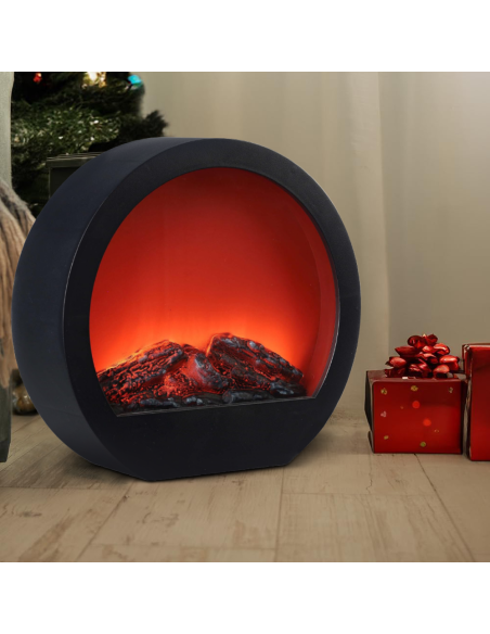 Cheminée Décorative Ronde Moderne avec LED Effet Flamme à Piles