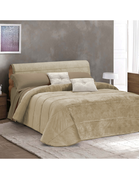 Couette Matrimoniale Velours Duvet Double Face Uni avec Housse de Tête