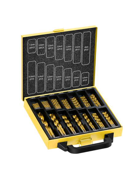 Ensemble de 100 forets en acier antirouille de 1,5 à 10 mm avec mallette