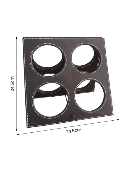 Porte-bouteilles de vin en simili cuir 4 places avec accessoires ouvre-bouteille