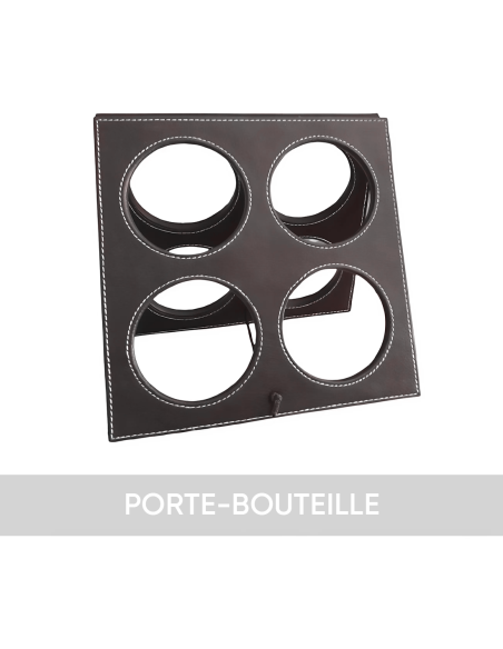 Porte-bouteilles de vin en simili cuir 4 places avec accessoires ouvre-bouteille
