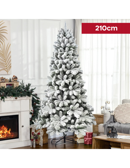 Sapin de Noël CORTINA Neigeux 210H 655 Branches Effet Neige Base en Métal