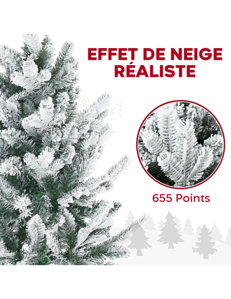 Sapin de Noël CORTINA Neigeux 210H 655 Branches Effet Neige Base en Métal