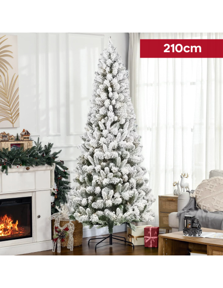 Sapin de Noël MONTEROSA enneigé 210H, 882 branches, effet neige, base en métal