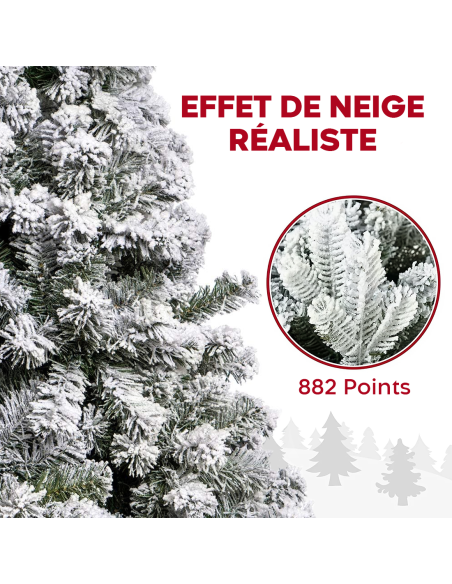 Sapin de Noël MONTEROSA enneigé 210H, 882 branches, effet neige, base en métal