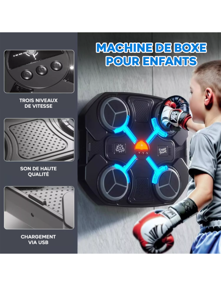 Machine de Boxe Musicale pour Enfants avec Bluetooth Lumières RGB, Sons et Gants