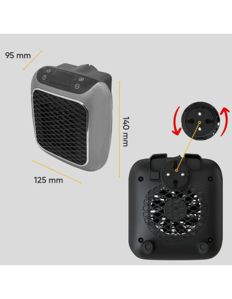 Mini radiateur électrique portable 800W avec écran LED et minuterie réglable