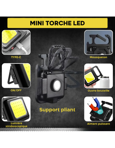 Mini Lampe LED Porte-Clés Multifonction avec...