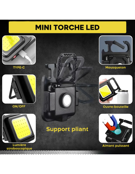 Mini Lampe LED Porte-Clés Multifonction avec Aimant et Décapsuleur