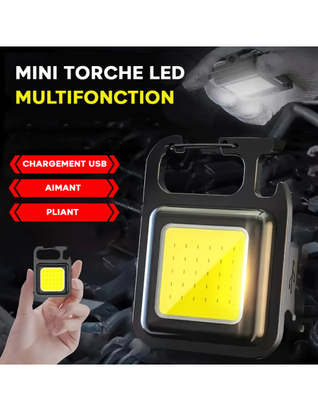 Mini Lampe LED Porte-Clés Multifonction avec Aimant et Décapsuleur
