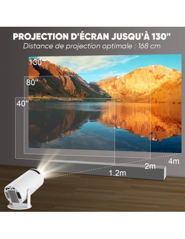 Projecteur 4K Ultra HD portable Wi-Fi, rotation...
