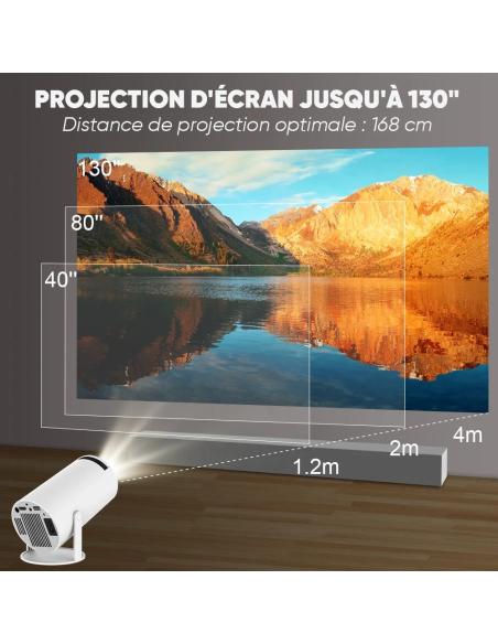 Projecteur 4K Ultra HD portable Wi-Fi, rotation 180° et haut-parleurs Hi-Fi