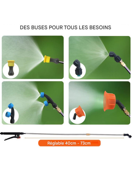 Pulvérisateur manuel à dos 16L avec pompe et buses pour jardin.