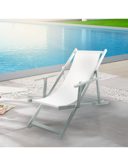 Chaise longue pliante Napoli, accoudoirs, structure aluminium et textilène.