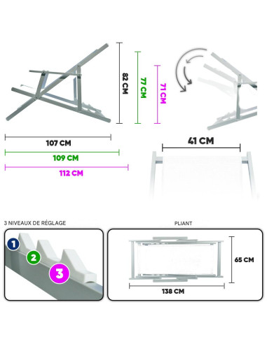 Chaise longue pliante Napoli, accoudoirs,...