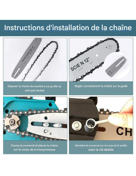 Tronçonneuse sans fil 3980W, lame 12", double batterie 21V, avec mallette