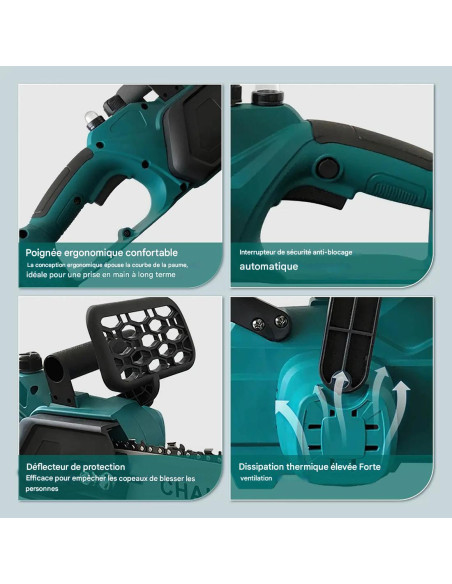 Tronçonneuse sans fil 3980W, lame 12", double batterie 21V, avec mallette