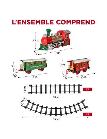 Petit train de Noël 13 pièces avec lumières, sons et mouvement à piles