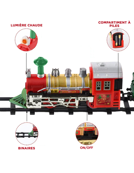 Petit train de Noël 13 pièces avec lumières, sons et mouvement à piles