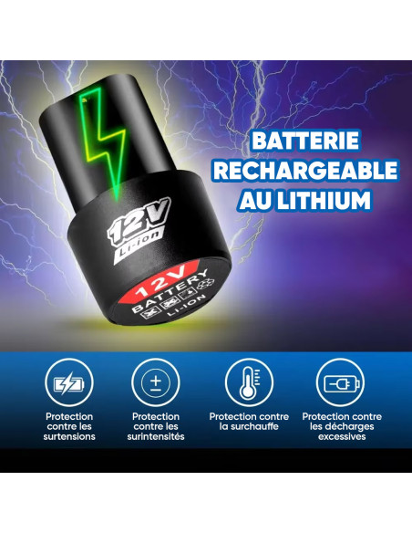 Batterie Lithium 12V cylindrique rechargeable pour perceuse et outils sans fil